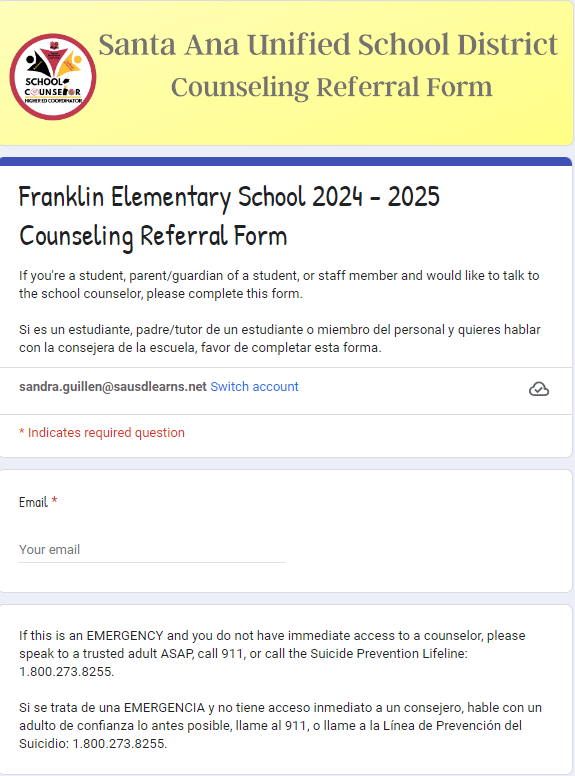 2024 - 2025 Counseling Referral Form